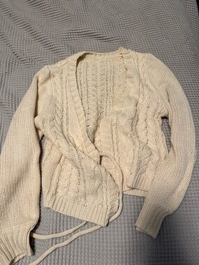 Cream Cable Knit Wrap Sweater